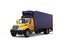 Yellow and purple refrigerator truck