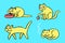 Yellow pussycat emoticons set. Vector illustration.