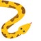 Yellow python snake red tongue. Golden crawling serpent with brown spot. Cute cartoon character. Flat design. Isolated. White back