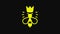 Yellow Queen bee icon isolated on black background. Sweet natural food. Honeybee or apis with wings symbol. Flying