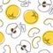 Yellow quince hand draw seamless pattern on isolated white background. Vector illustration