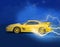 Yellow racing sports race car with lightning