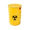 Yellow radioactive barrel isolated on white