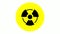 Yellow radioactive hazard warning sign collapses and rotates. Looped animation. Video