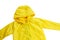 Yellow raincoat on white background isolated. Happy funny kids outwear autumn style clothes. Happy rainy day concept