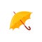 Yellow rainy umbrella isolated on white background - autumn or spring accessory for seasonal design.