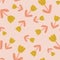 Yellow random simple tulip flowers elements seamless pattern. Pastel pink background. Abstract style