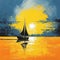 Yellow Realism Seascape Abstract Sailboat Painting