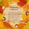 Yellow and red autumn leaves and chestnut wood background