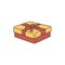 Yellow and red birthday gift box with little ribbon bow