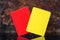 Yellow and red card, soccer, football or volleyball foul