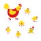 Yellow and red chicken funny cute little chicks babies flat style design vector illustration.