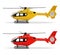 Yellow and red helicopters. Small-sized passenger helicopter in different colors. Air Transport. Realistic isolated