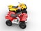 Yellow and red quad bikes - top side view