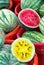 Yellow and red watermelon at a local market