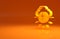 Yellow Religious cross in the circle icon isolated on orange background. Love of God, Catholic and Christian symbol