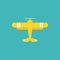 Yellow retro airplane or aeroplane. Flat old vintage aircraft isolated on blue background