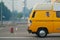 Yellow retro bus closeup, chrome wheel, hippie bus,