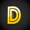 Yellow retro letter D uppercase isolated on black background