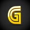 Yellow retro letter G uppercase isolated on black background