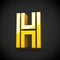 Yellow retro letter H uppercase isolated on black background