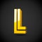 Yellow retro letter L uppercase isolated on black background