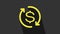 Yellow Return of investment icon isolated on grey background. Money convert icon. Refund sign. Dollar converter concept