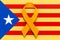 Yellow ribbon on the Catalonian flag. Catalonia independence con