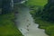 Yellow rice field on Ngo river in Tam Coc Bich from mountain top view in Ninh Binh