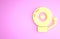 Yellow Ringing alarm bell icon isolated on pink background. Alarm symbol, service bell, handbell sign, notification