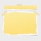 Yellow ripped notebook paper sheets, note for text or message stuck on squared gray background.