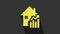 Yellow Rising cost of housing icon isolated on grey background. Rising price of real estate. Residential graph increases