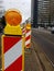 Yellow road dividing columns with reflectors