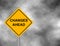 Yellow road sign as a warning of Changes Ahead. Background of dark grey sky with cumulus clouds and yellow banner. Vector illustra
