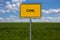 Yellow road sign. the word CIVIL is displayed. The sign stands on a field with blue background