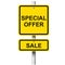 Yellow road signpost with words Special Offer, Sale on white background