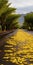 Yellow Road Surrounded By Trees: A Photorealistic Photosurrealist Rendering