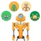 Yellow Robot with Retractable Round Eye Four Icons