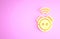 Yellow Robot vacuum cleaner icon isolated on pink background. Home smart appliance for automatic vacuuming, digital