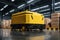 Yellow robotic vehicle warehouse. Generate Ai
