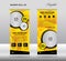 Yellow Roll up banner template vector, roll up stand, banner