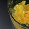 Yellow rose with bubbles of water in a vase of glass