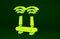 Yellow Router and wi-fi signal icon isolated on green background. Wireless ethernet modem router. Computer technology