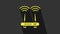 Yellow Router and wi-fi signal icon isolated on grey background. Wireless ethernet modem router. Computer technology