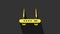 Yellow Router and wi-fi signal icon isolated on grey background. Wireless ethernet modem router. Computer technology