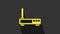 Yellow Router and wi-fi signal icon isolated on grey background. Wireless ethernet modem router. Computer technology