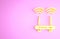 Yellow Router and wi-fi signal icon isolated on pink background. Wireless ethernet modem router. Computer technology