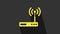 Yellow Router and wi-fi signal symbol icon isolated on grey background. Wireless ethernet modem router. Computer