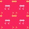 Yellow Router and wi-fi signal symbol icon isolated seamless pattern on red background. Wireless ethernet modem router