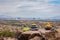 Yellow rubber duck colorful rock and the famous strip view